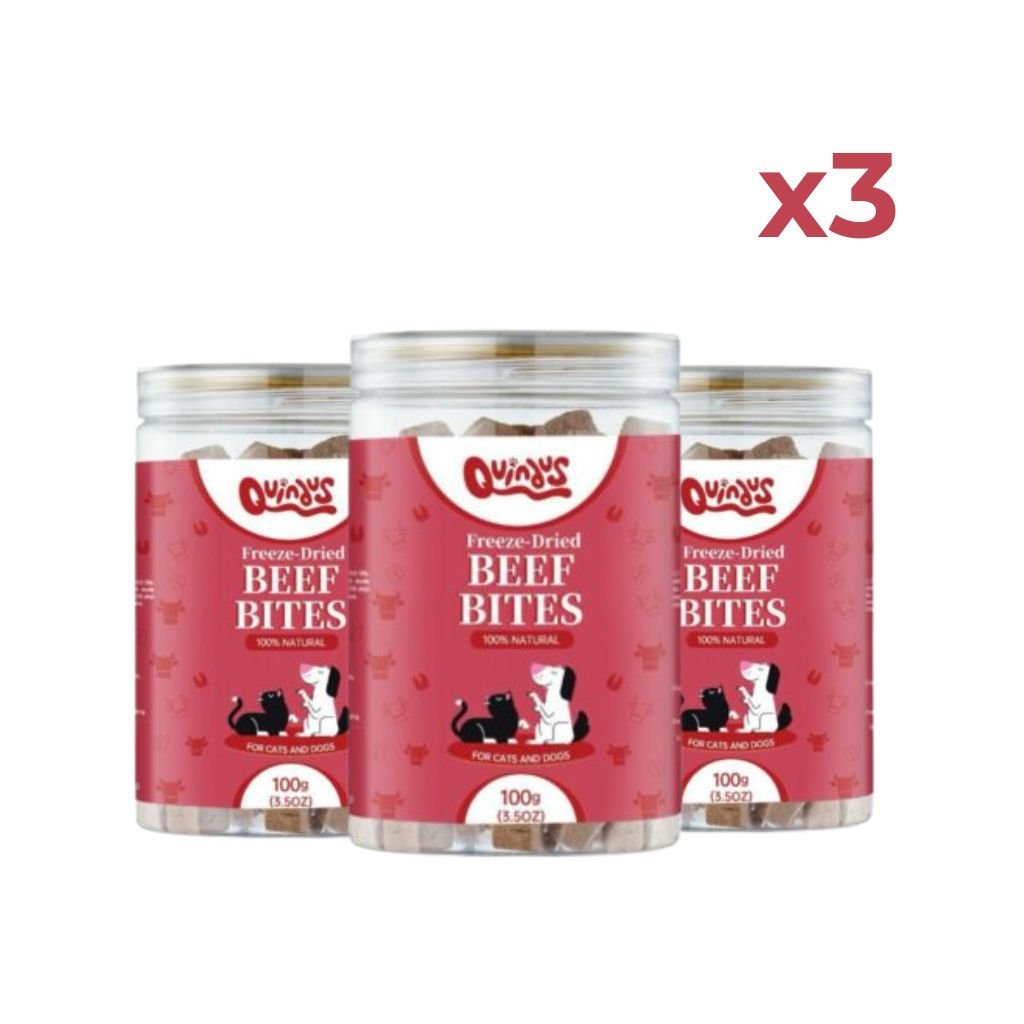 Snack Liofilizado de Ternera para Perros y Gatos - Beef Bites Pack de 3 | Quindus