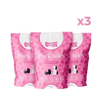 Bocaditos de Cerdo Naturales para Perros y Gatos · Snack Alto en Proteína, Bajo en Grasa · Pack de 3 | Quindus
