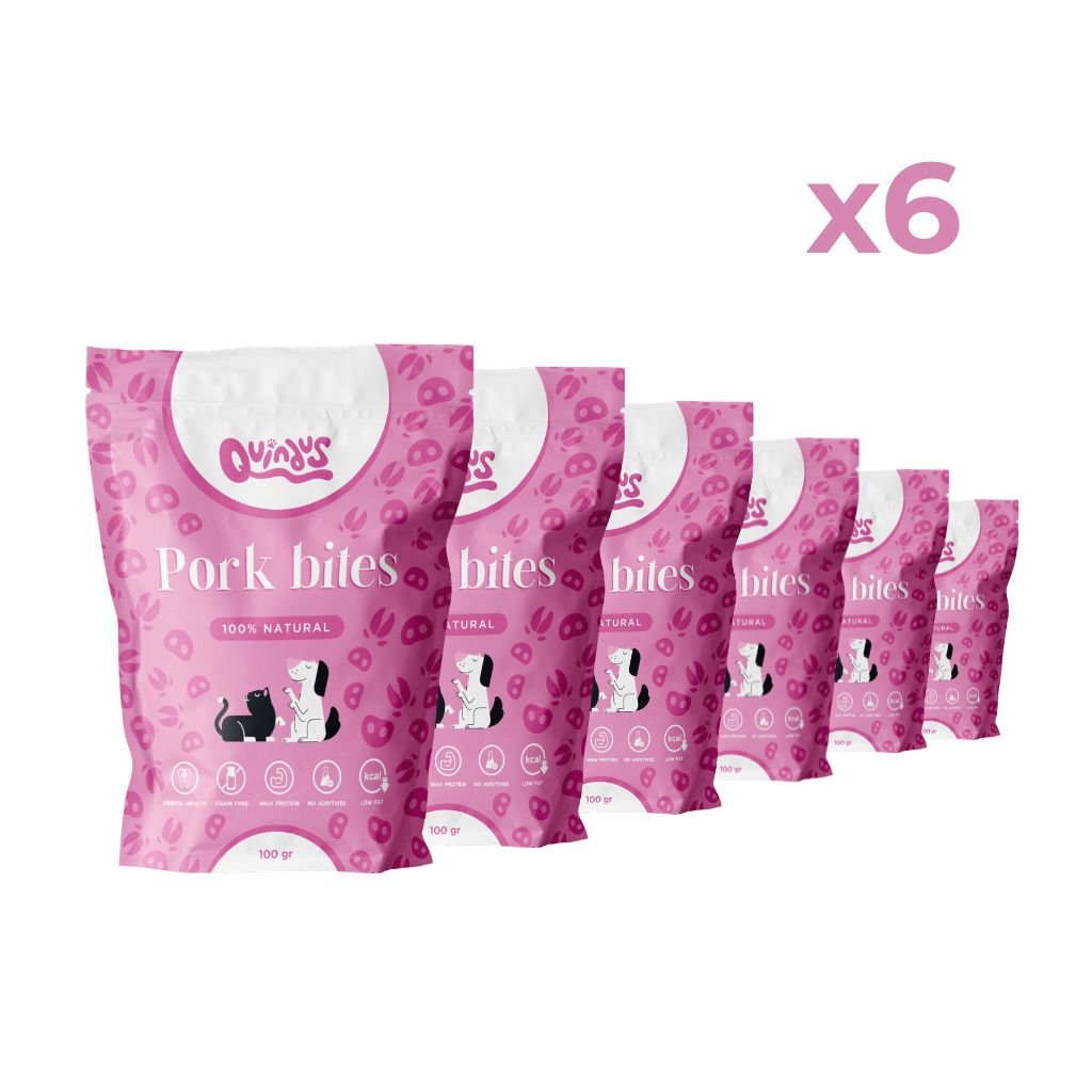 Snack Natural de Cerdo para Perros y Gatos · Bocaditos Deshidratados Pack de 6 | Quindus