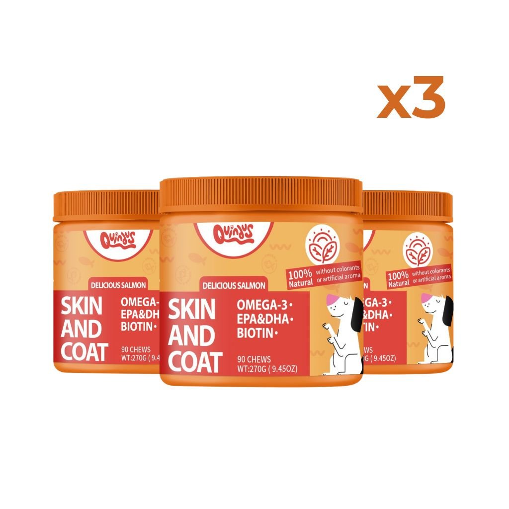 Skin & Coat Pack de 3 para Perros · Suplemento para Piel y Pelaje con Omega-3, EPA, DHA y Biotina | Quindus