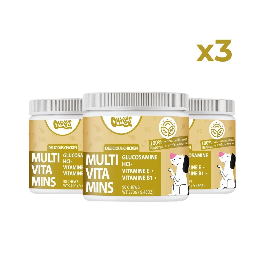 Multivitaminas 10 en 1 Pack de 3 para Perros - Suplemento Multivitamínico Completo, Energía, Inmunidad y Salud Articular | Quindus