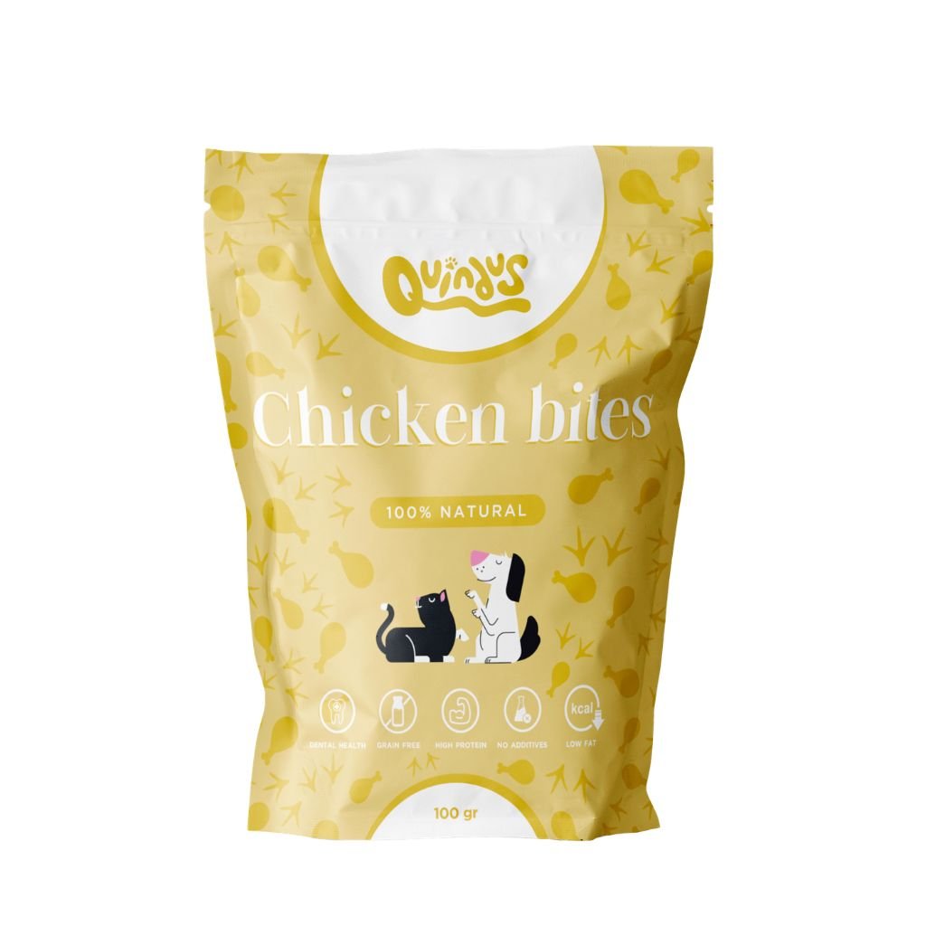 Snack Natural de Pollo para Perros y Gatos · Bocaditos Deshidratados | Quindus
